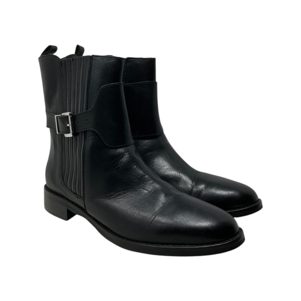 Stelle Monelle Boots Women Size 9 - 9.5 Black Solid Ankle Buckle Leather Italian